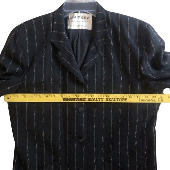 VTG Jaeger London Pinstripe Wool Skirt Suit Set Womens Sz 12 Timeless Menswear - Picture 10 of 16